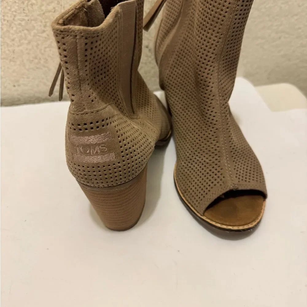 Toms Tan Perforated Peep-Toe Ankle Booties
